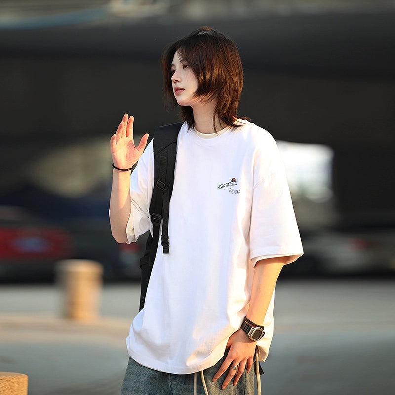 Solid color print short sleeve t-shirt No.562
