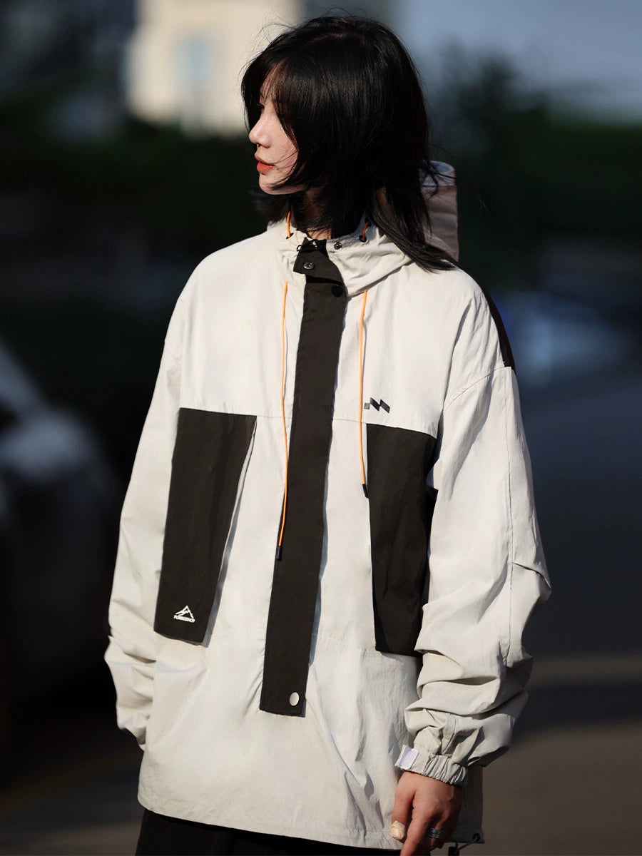 Hooded loose jacket half zip jacket No.827
