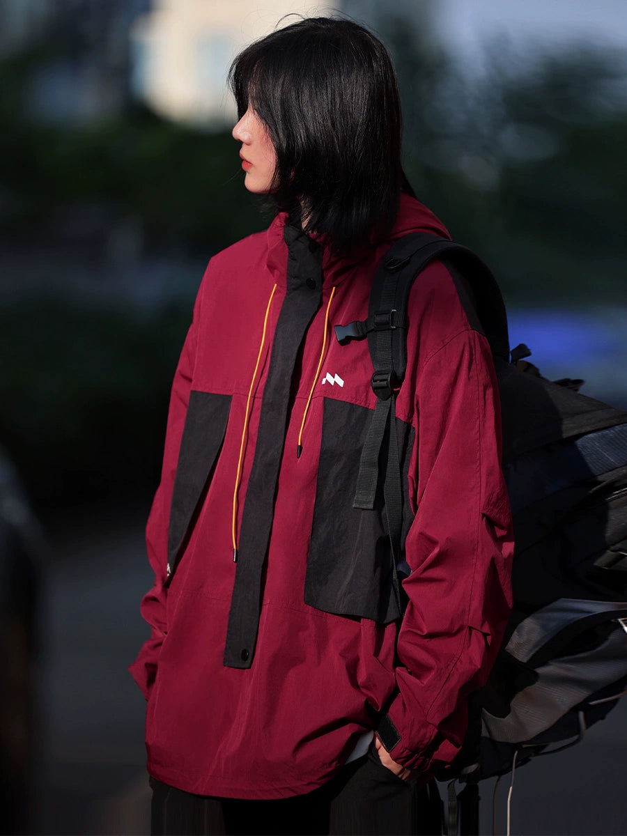 Hooded loose jacket half zip jacket No.827
