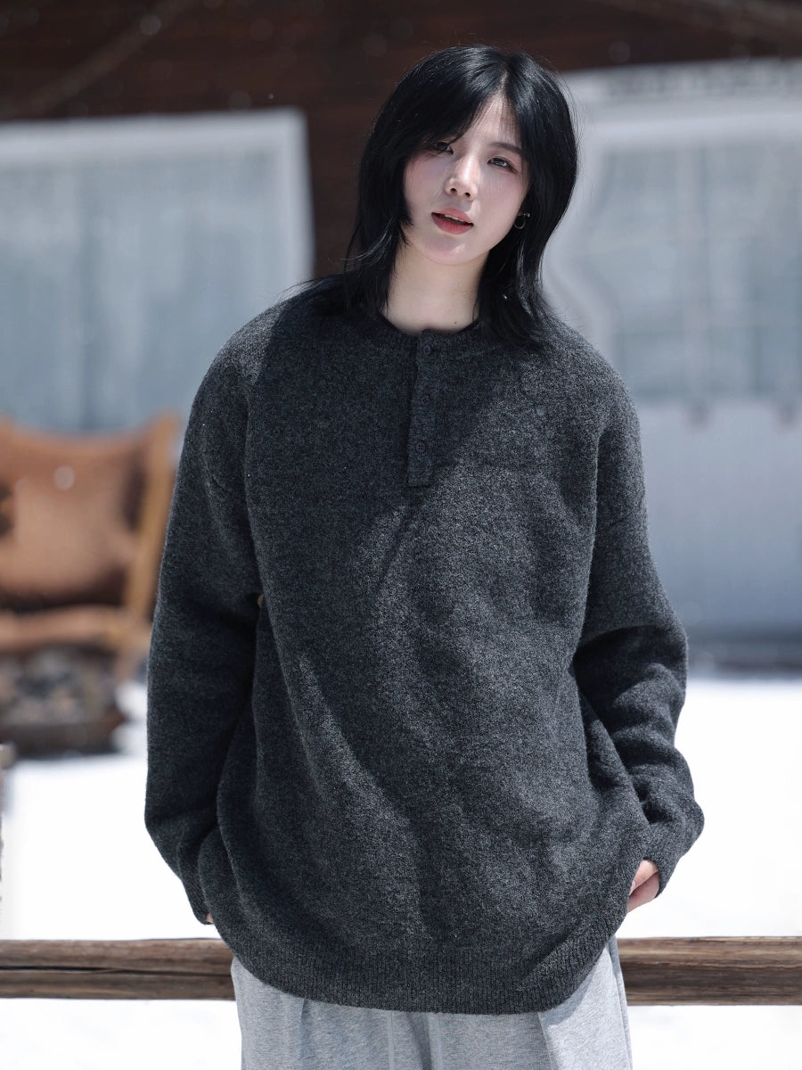Wool, Semi-Open Collar, Knitted Sweater No.1409