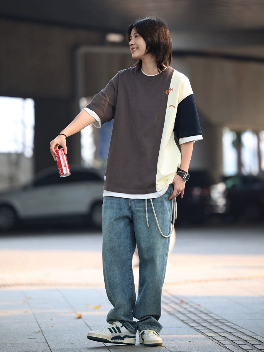Round neck stitching short-sleeved t-shirt No.559