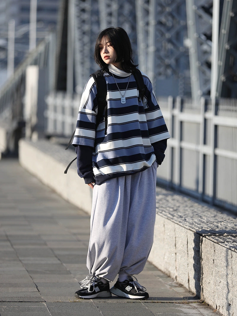 striped sweater fake two-piece No.318