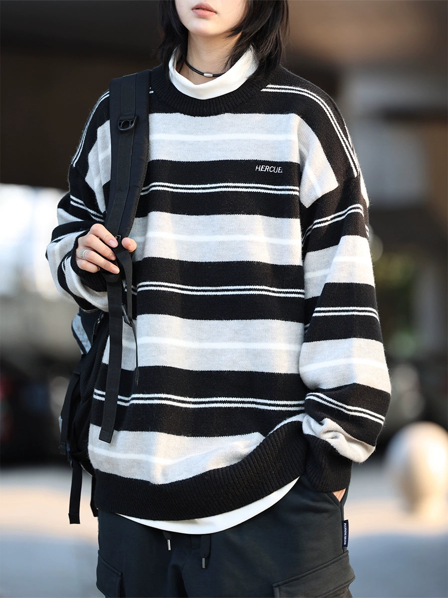 knitted striped sweater round neck No.58