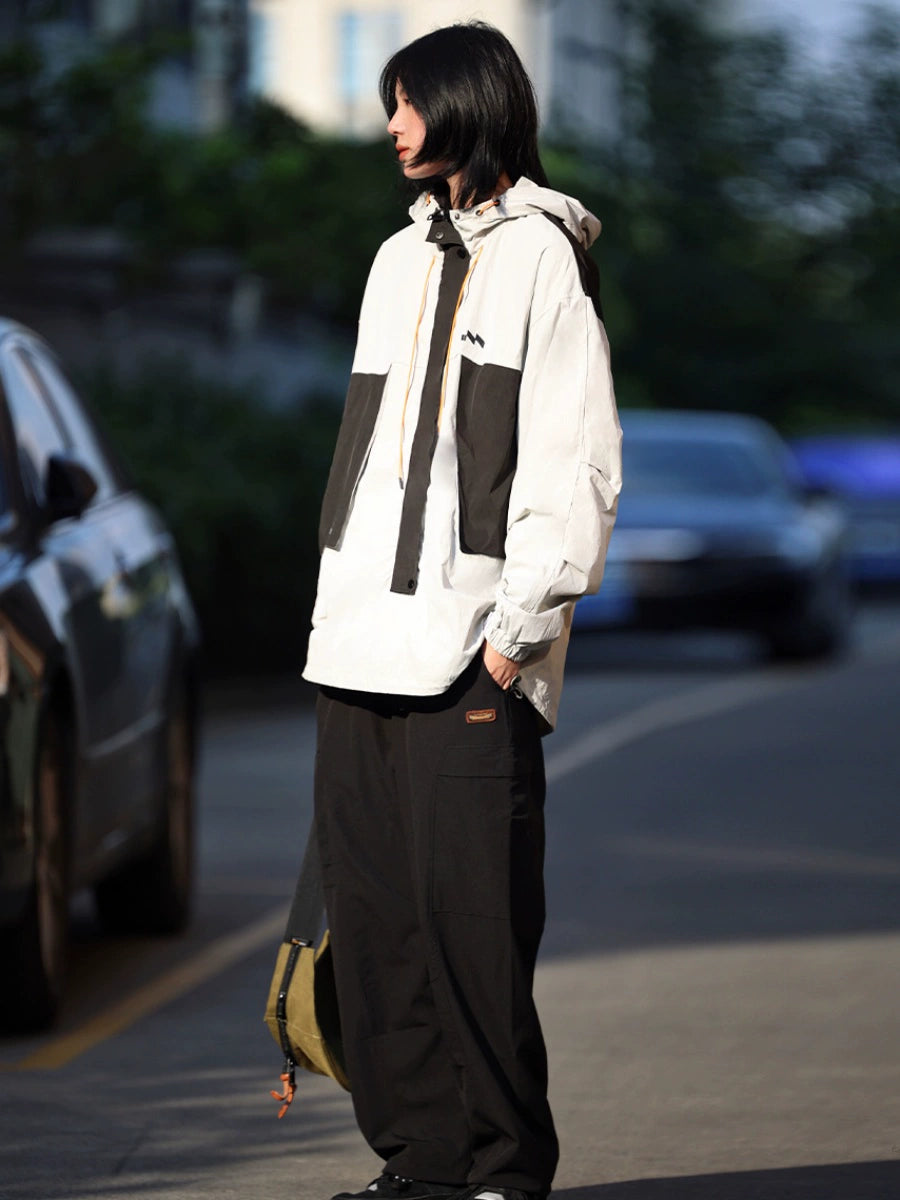 Hooded loose jacket half zip jacket No.827