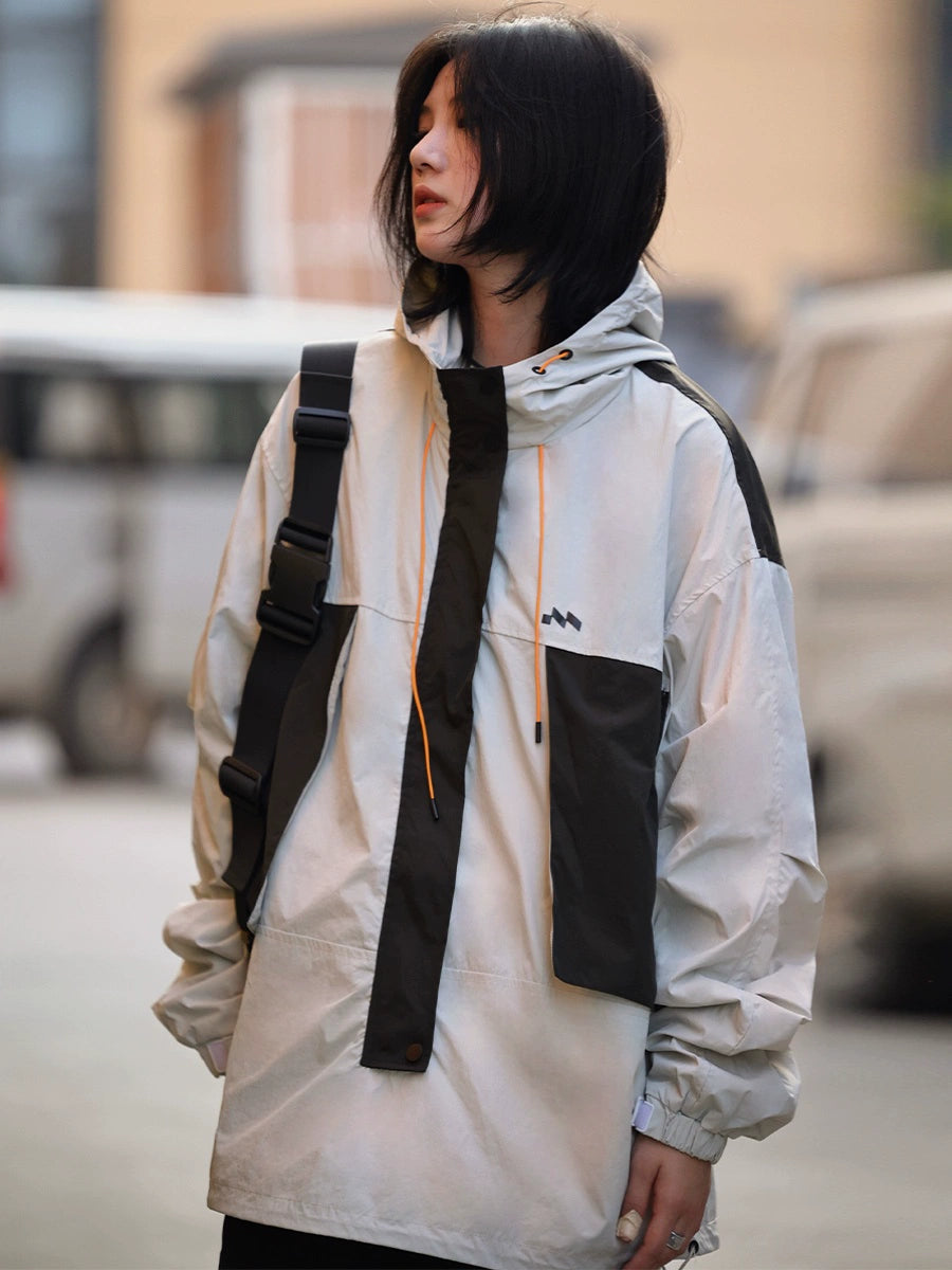 Hooded loose jacket half zip jacket No.827