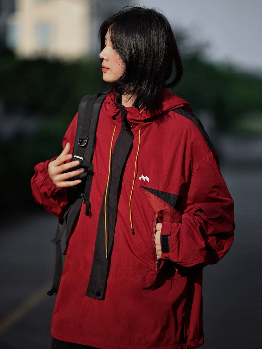 Hooded loose jacket half zip jacket No.827