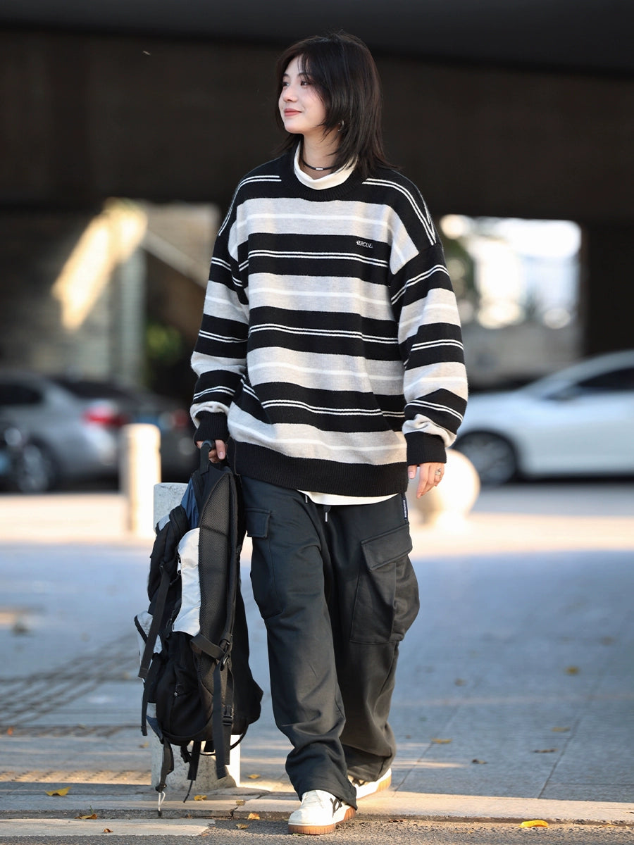 knitted striped sweater round neck No.58