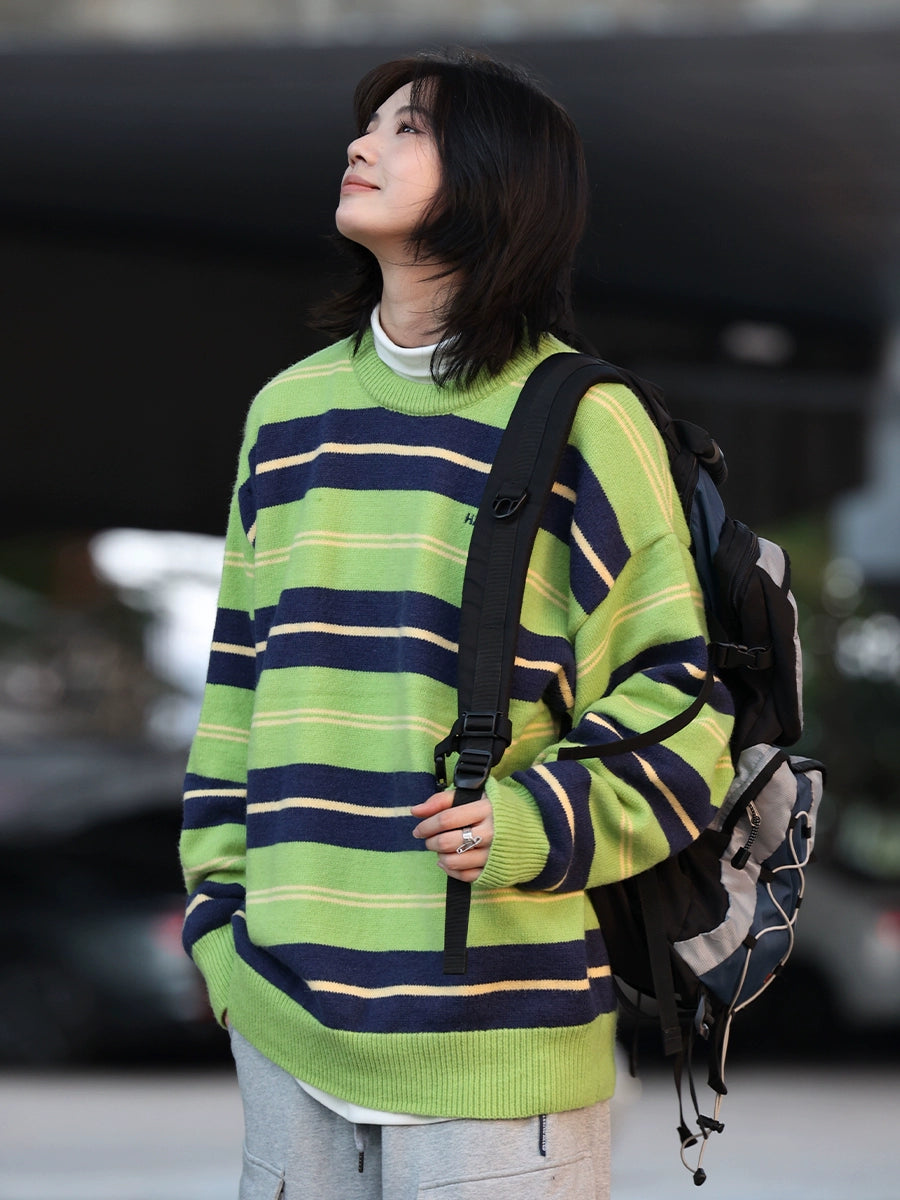 knitted striped sweater round neck No.58