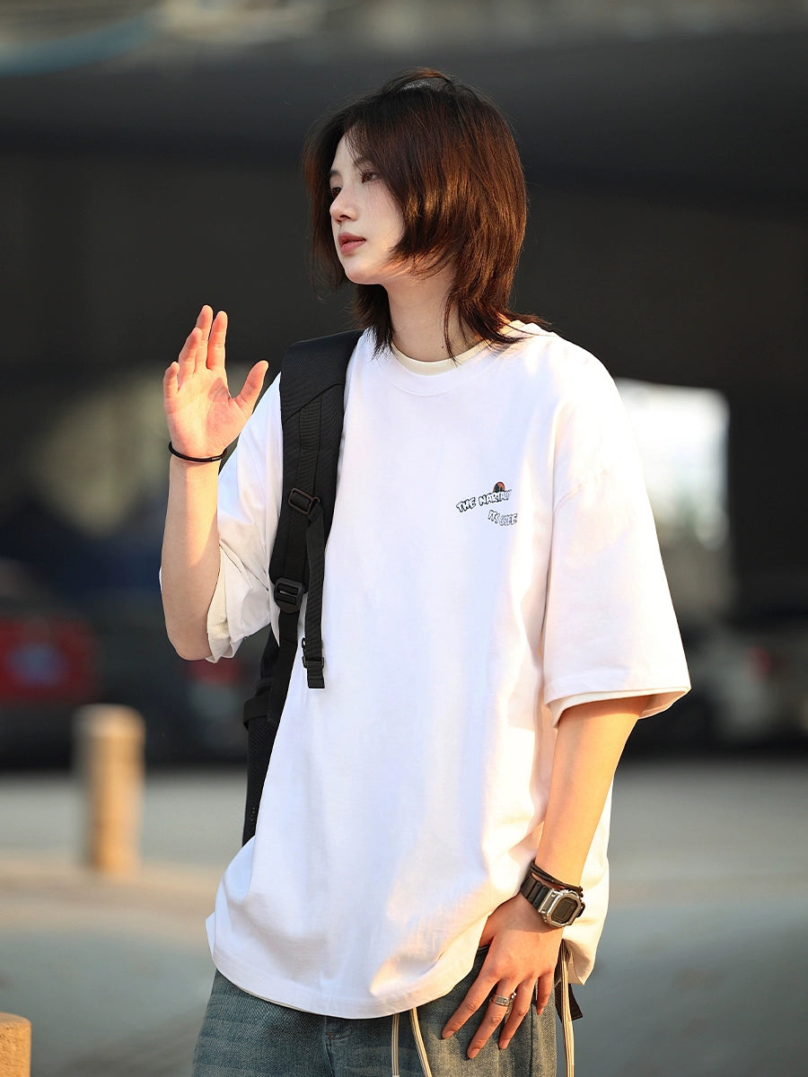 Solid color print short sleeve t-shirt No.562