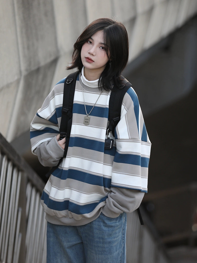 striped sweater fake two-piece No.318