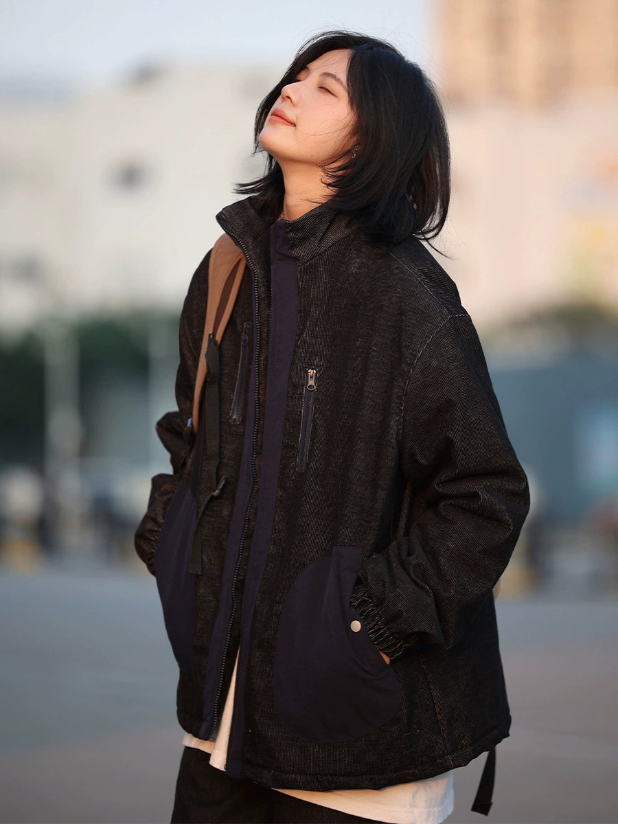 Corduroy jacket, warm zipper, stand-up collar No.1031