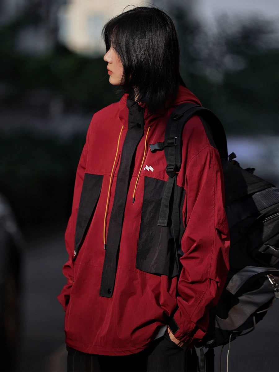 Hooded loose jacket half zip jacket No.827