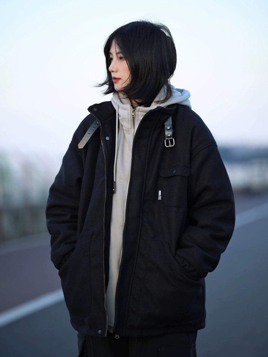 Fake two woolen coats, hooded jacket No.1081
