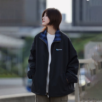 Revealed jacket plaid stand-up collar No.1339