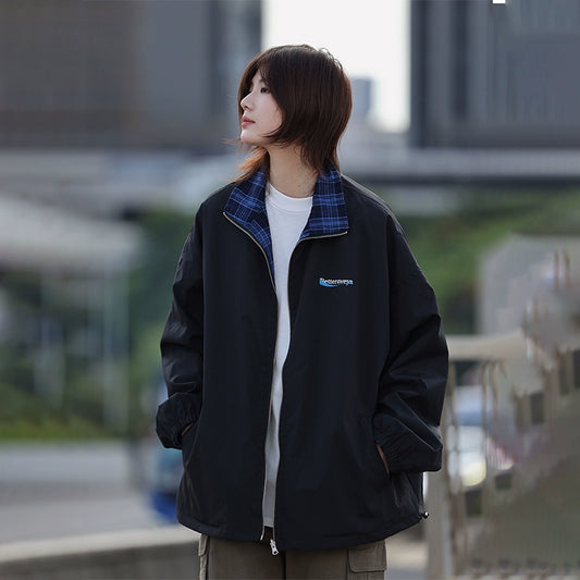 Revealed jacket plaid stand-up collar No.1339