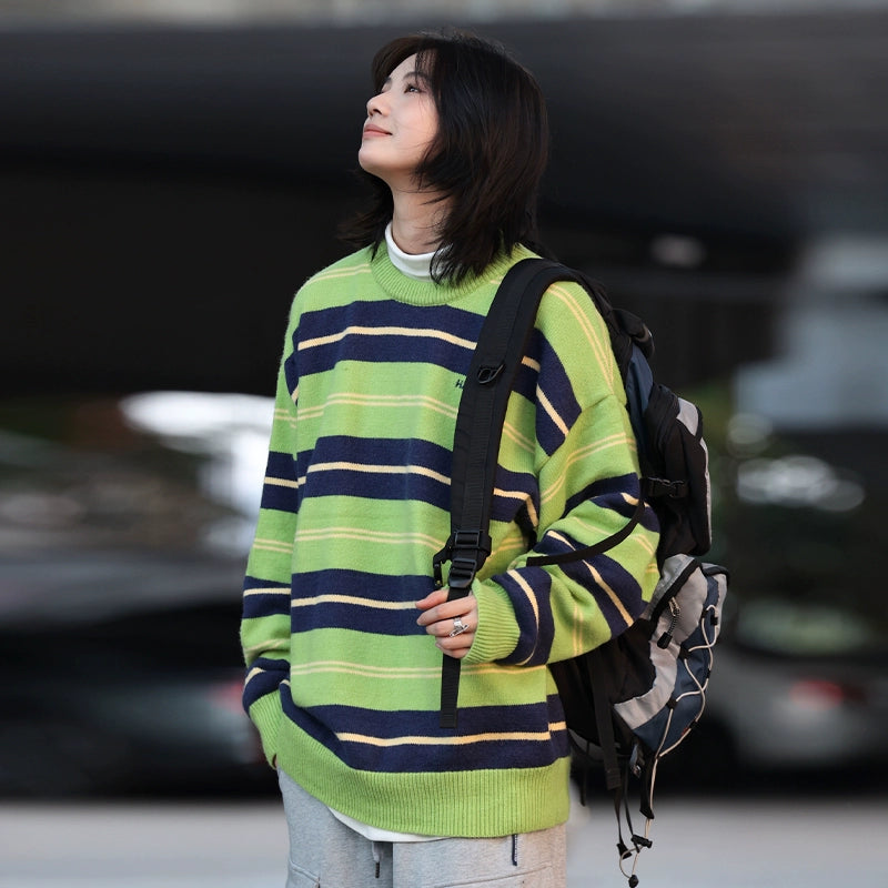 knitted striped sweater round neck No.58