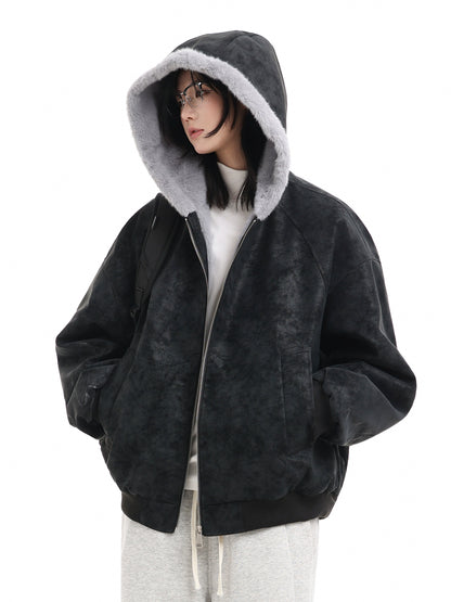 Vegan Leather Mink Hooded Jumper No.1669