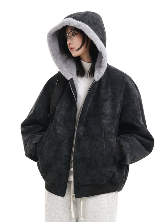 Vegan Leather Mink Hooded Jumper No.1669