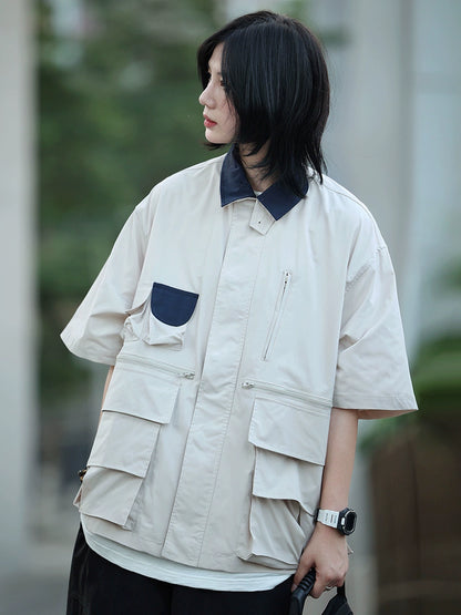 Summer big pocket short-sleeved shirt jacket No.745