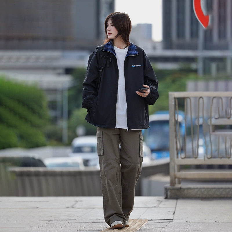 Revealed jacket plaid stand-up collar No.1339