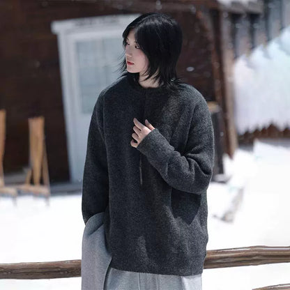 Wool, Semi-Open Collar, Knitted Sweater No.1409