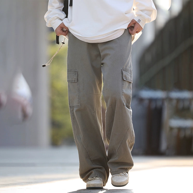 Big pocket straight leg, wide-leg floor-length trousers No.1306