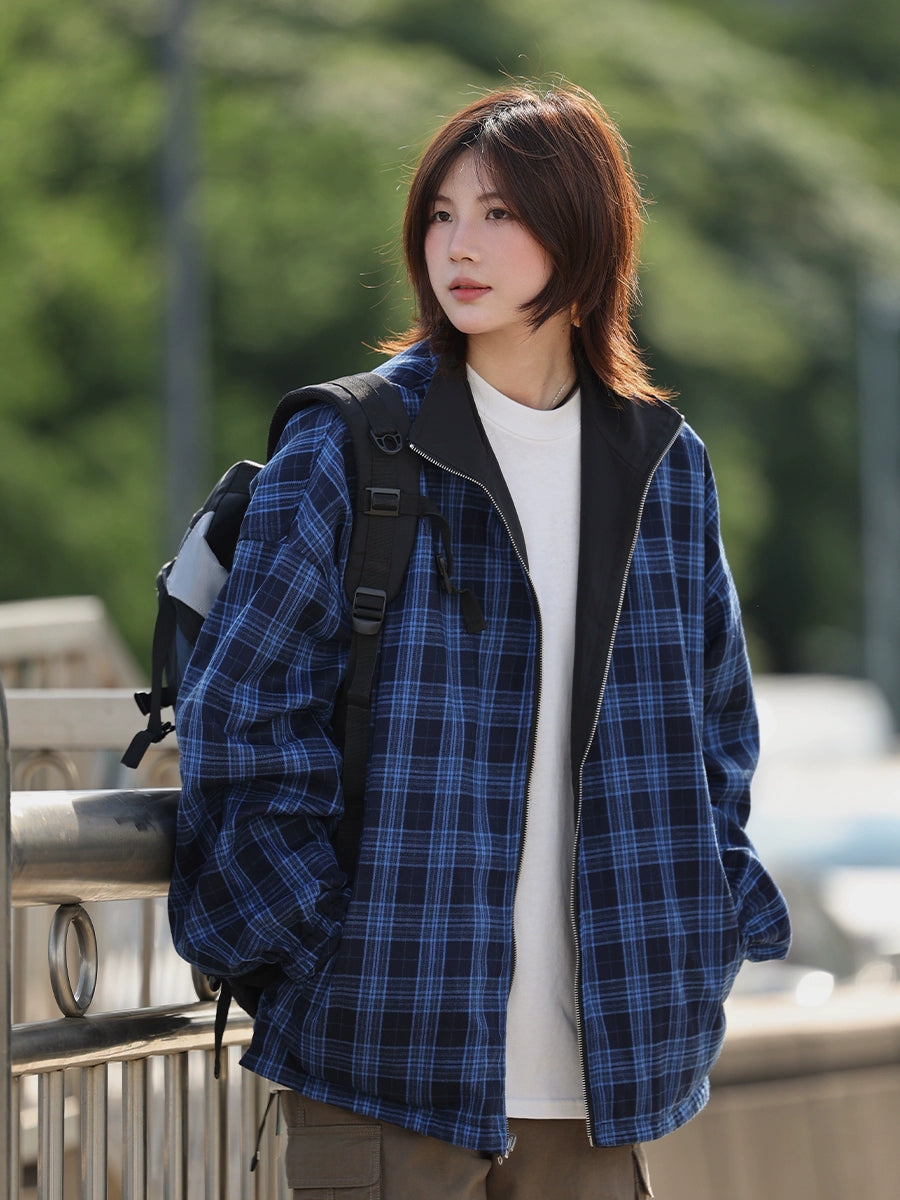 Revealed jacket plaid stand-up collar No.1339