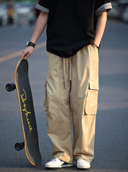 Cargo pants loose straight leg multi-pocket trousers No.1008