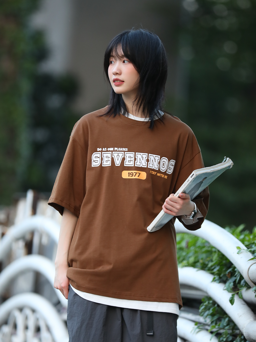 Casual loose retro trend T-shirt iNo.643