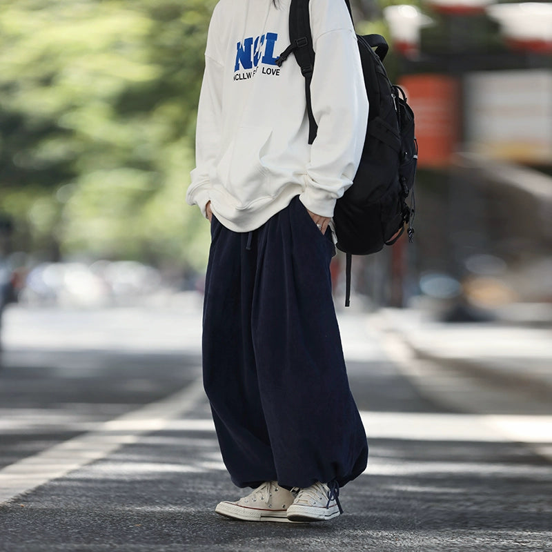 corduroy drawstring wide-leg pants No.347