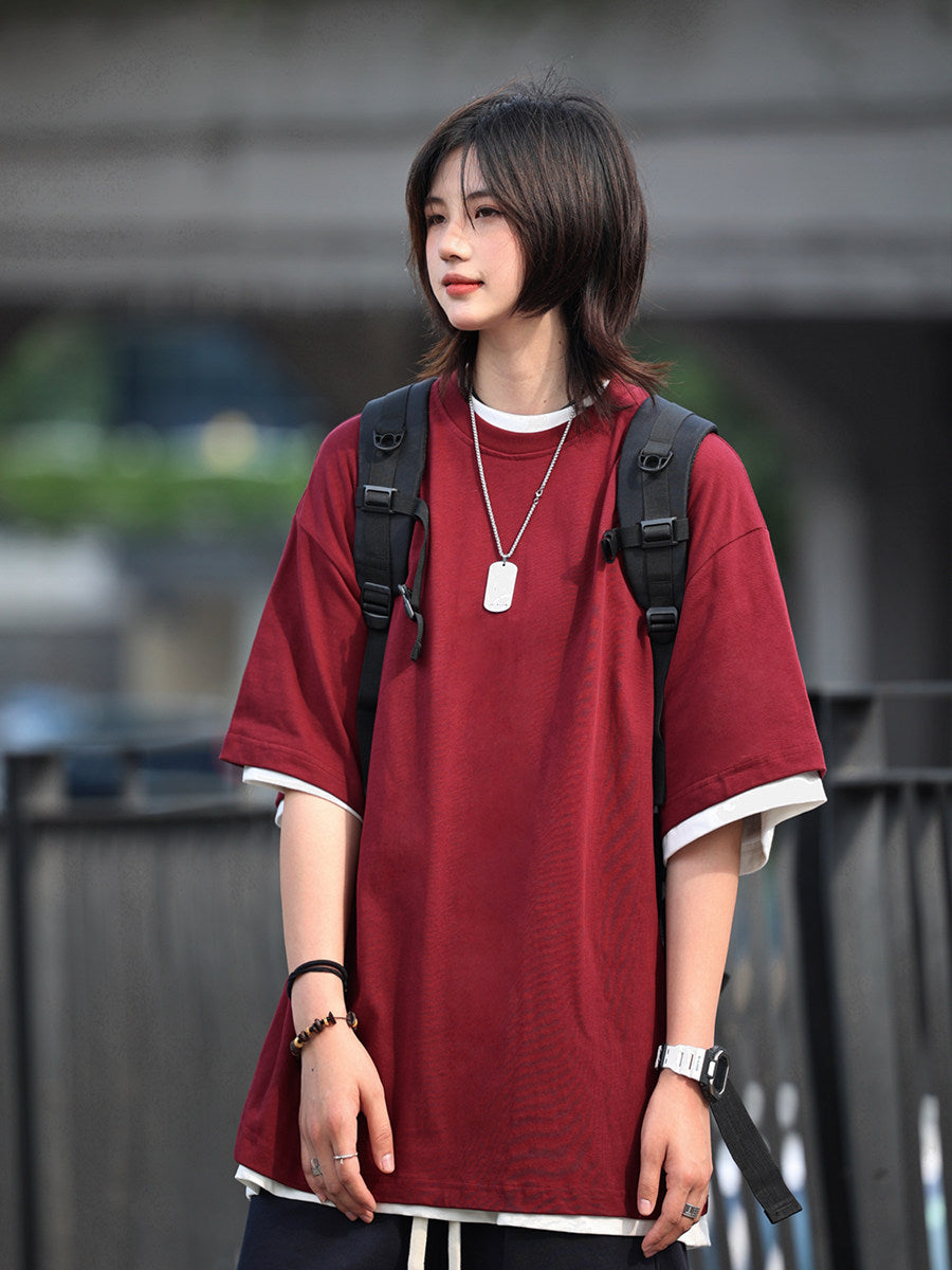 sleeve men's solid color T-shirt basic Japanese casual versatile loose retro trend heavy No.1837