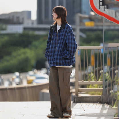 Revealed jacket plaid stand-up collar No.1339