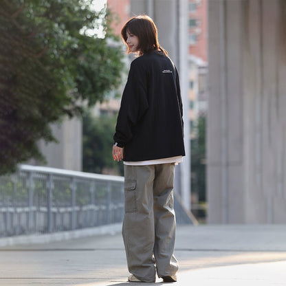 Big pocket straight leg, wide-leg floor-length trousers No.1306