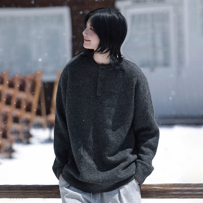 Wool, Semi-Open Collar, Knitted Sweater No.1409