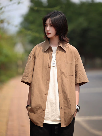 Solid color lapel short-sleeved shirt No.618