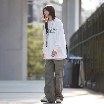 Big pocket straight leg, wide-leg floor-length trousers No.1306