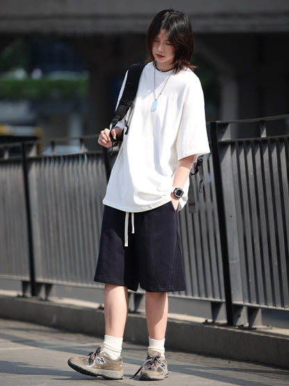 sleeve men's solid color T-shirt basic Japanese casual versatile loose retro trend heavy No.1837