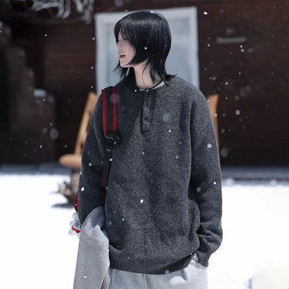 Wool, Semi-Open Collar, Knitted Sweater No.1409