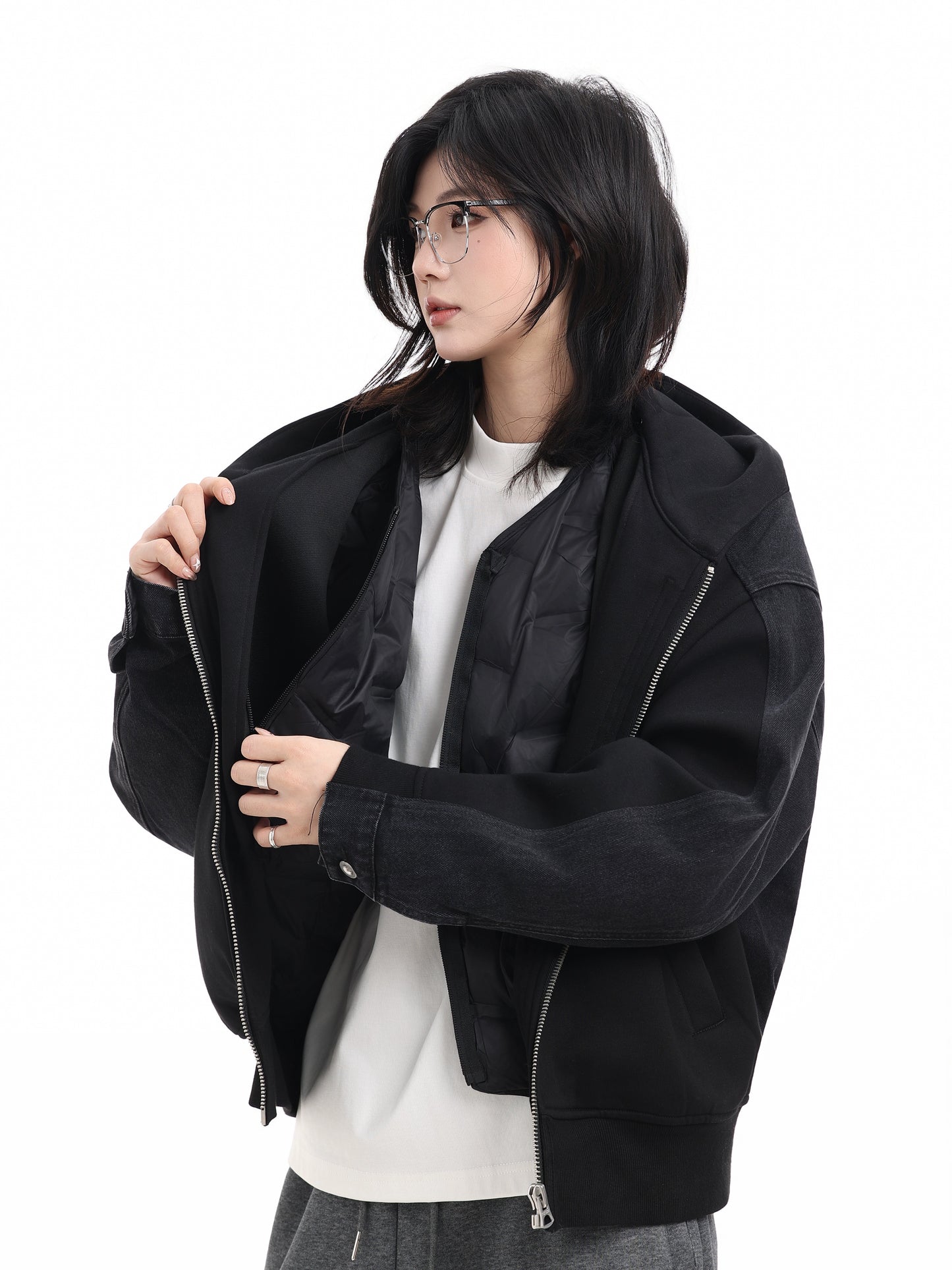 2-in-1 Duck Down Detachable Hooded Zip-Up No. 1706