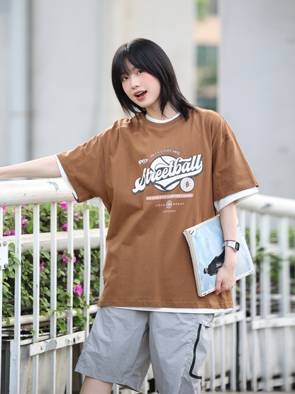 Round neck print short sleeve t-shirt No.648