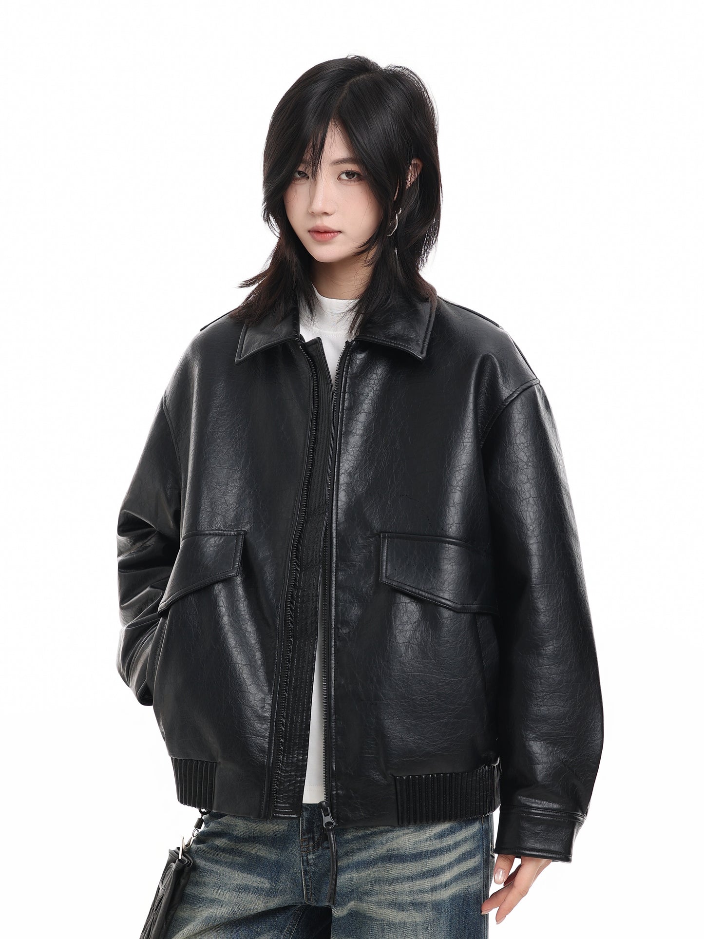 Duck-Down Winter Vegan Leather Jacket No. 1725