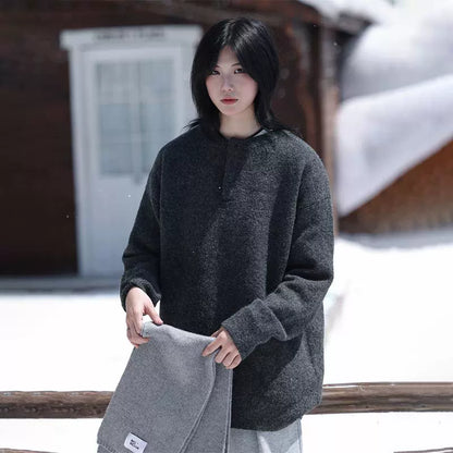 Wool, Semi-Open Collar, Knitted Sweater No.1409