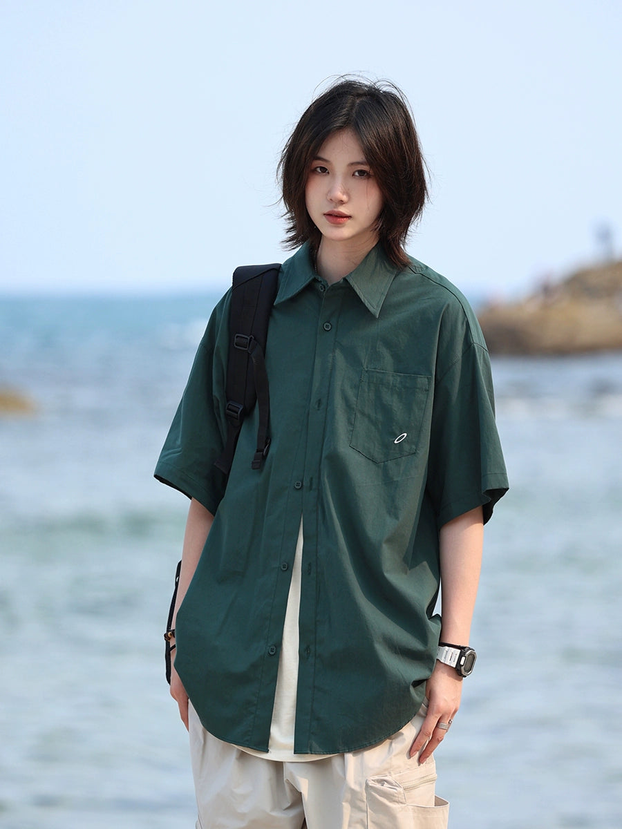 Solid color lapel short-sleeved shirt No.618