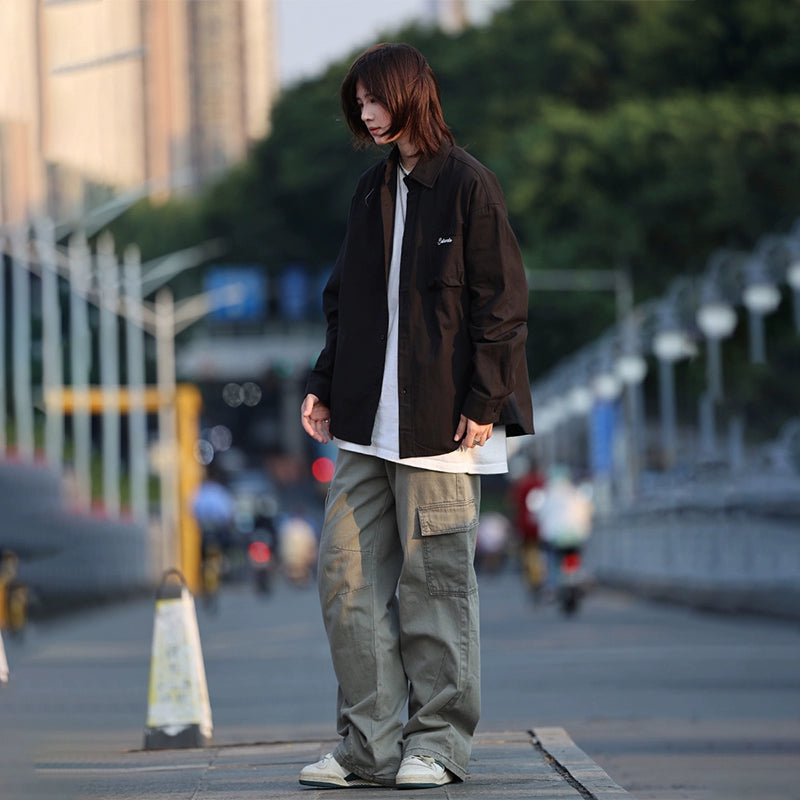 Big pocket straight leg, wide-leg floor-length trousers No.1306