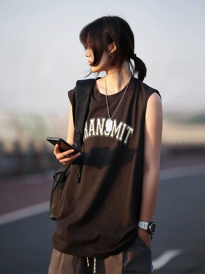 Print crewneck sleeveless vest T-shirt No.699