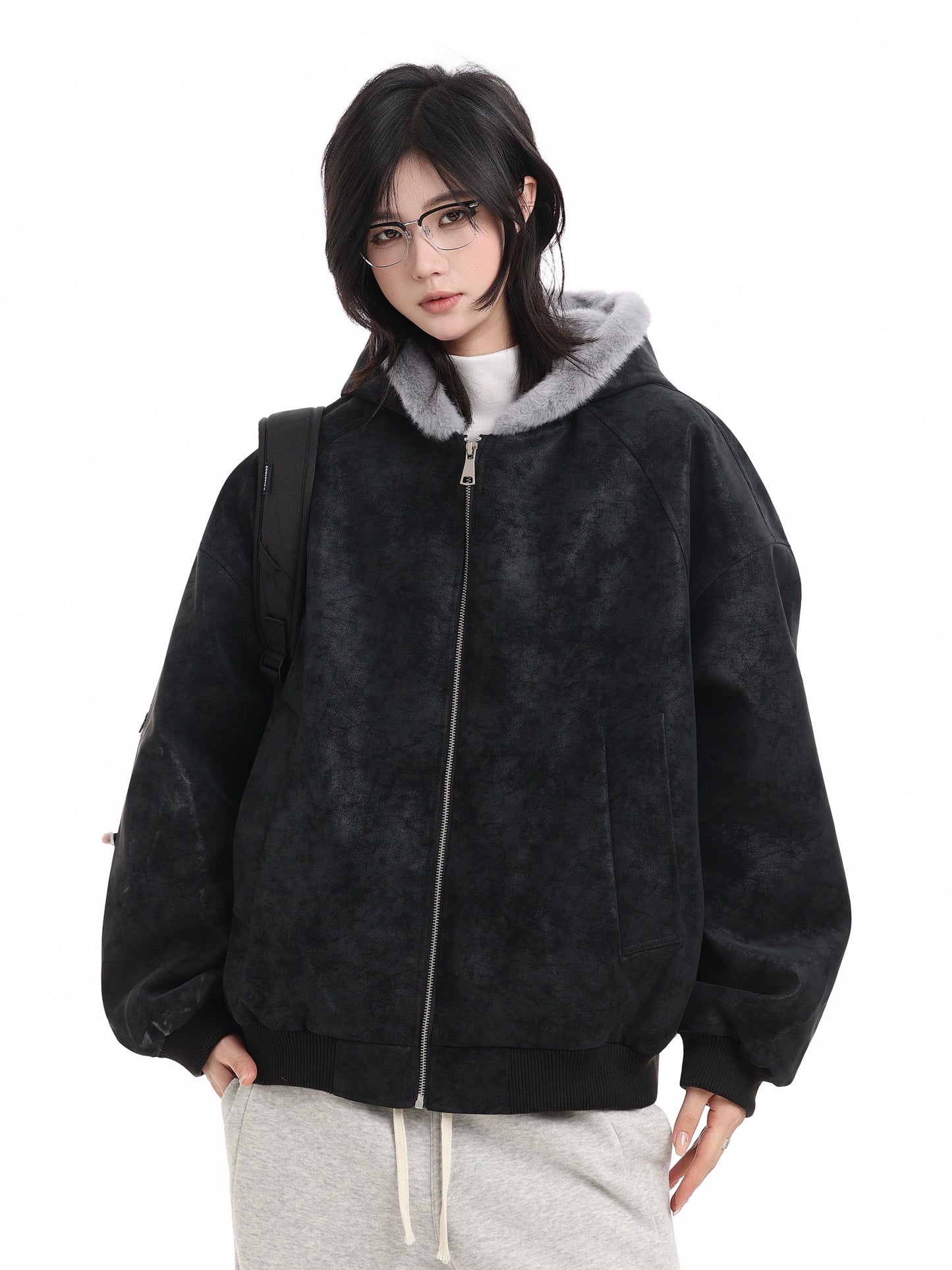 Vegan Leather Mink Hooded Jumper No.1669