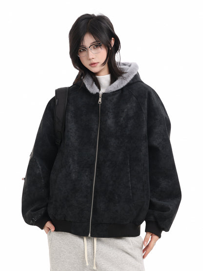 Vegan Leather Mink Hooded Jumper No.1669