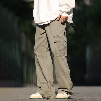 Big pocket straight leg, wide-leg floor-length trousers No.1306