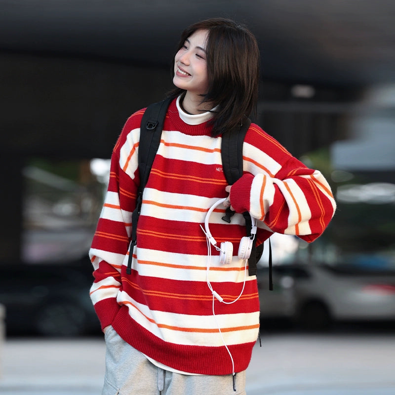 knitted striped sweater round neck No.58