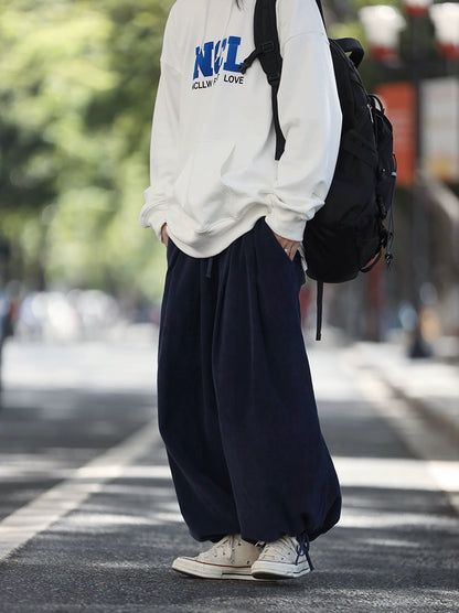 corduroy drawstring wide-leg pants No.347